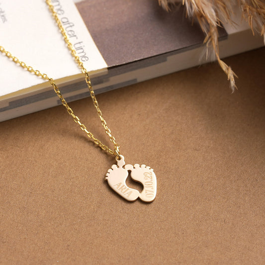 Personalized Baby Feet Necklace: Brass New Mom Gift