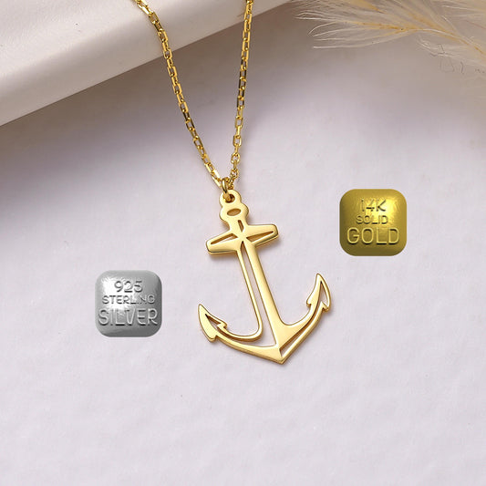 Handmade Sterling Silver Anchor Necklace: Gold Accent Pendant