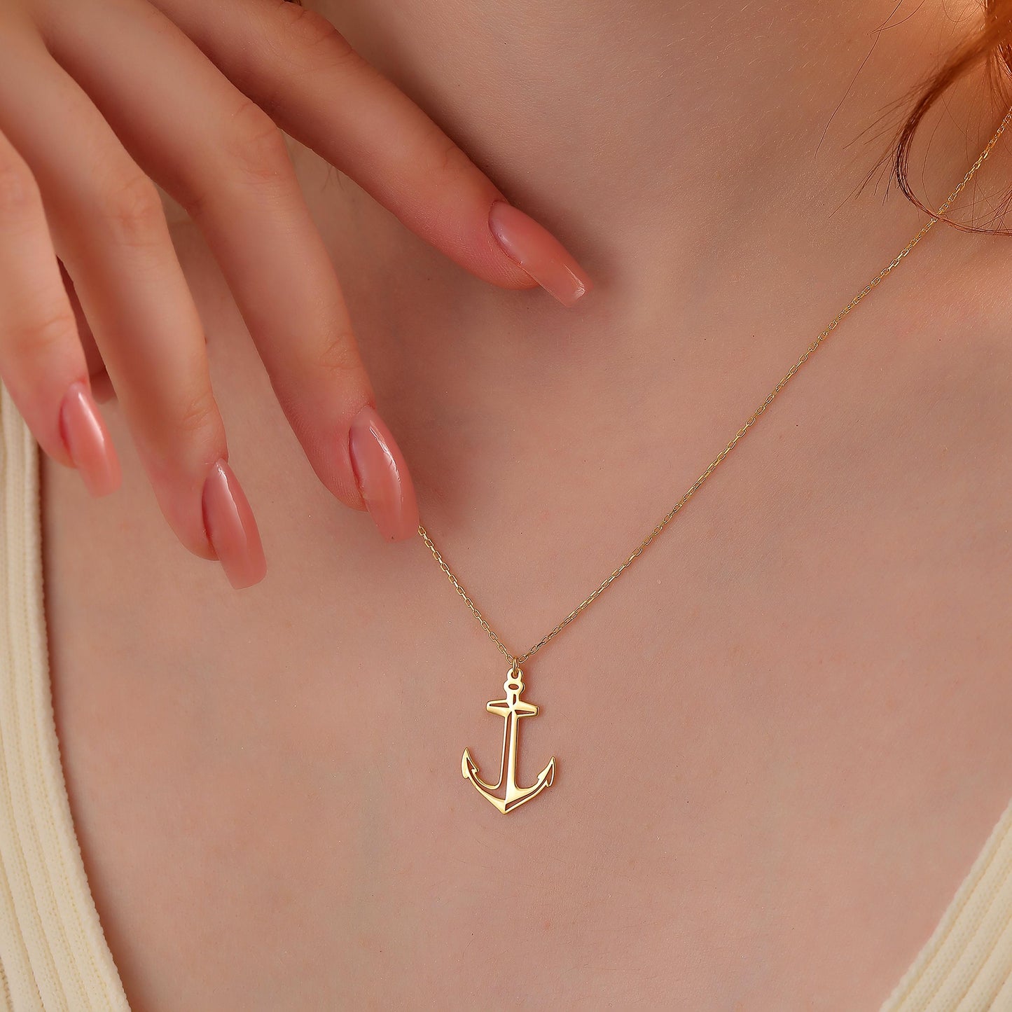 Handmade Sterling Silver Anchor Necklace: Gold Accent Pendant