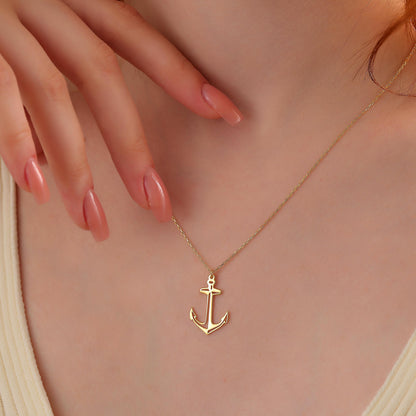 Handmade Sterling Silver Anchor Necklace: Gold Accent Pendant