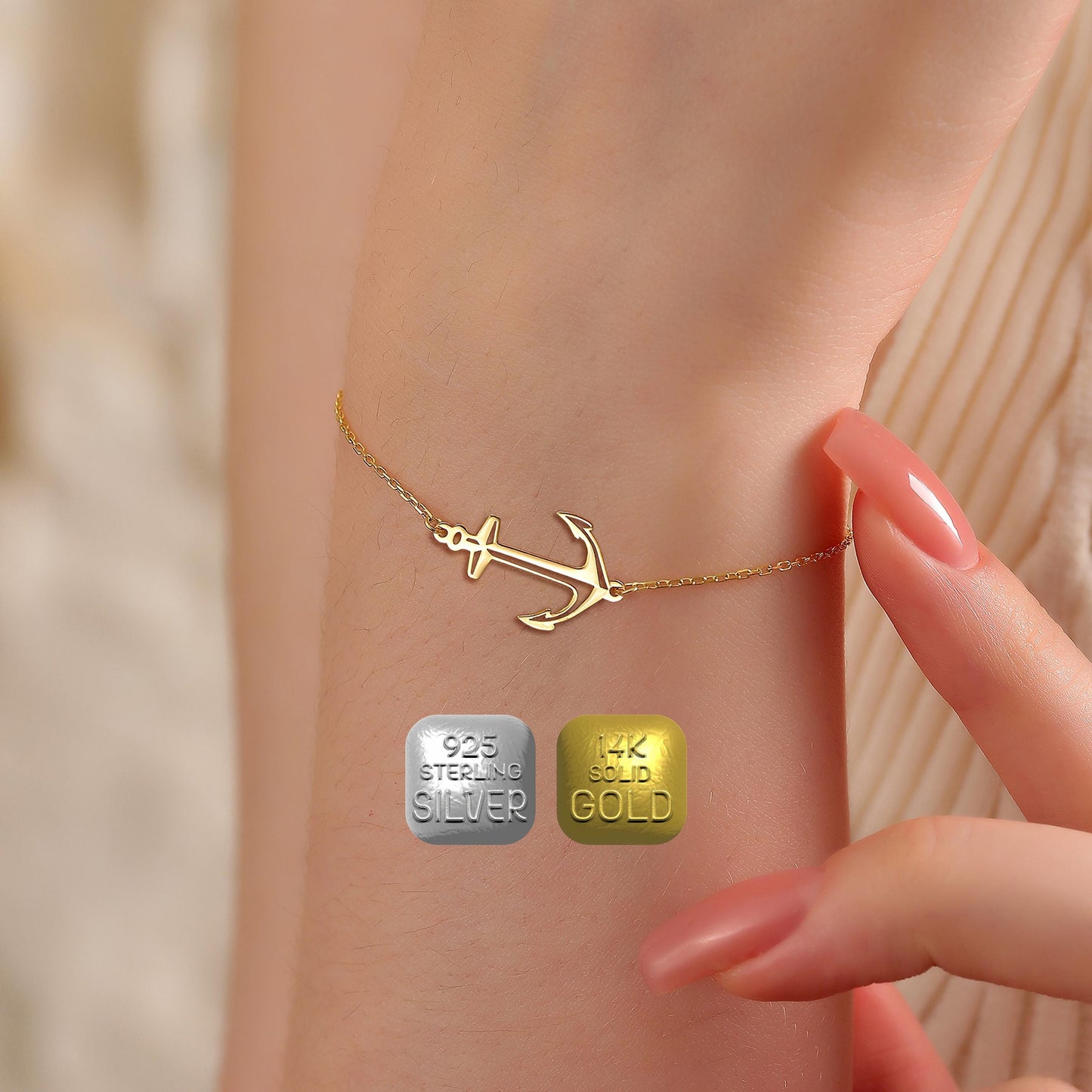 Handmade Sterling Silver Anchor Necklace: Gold Accent Pendant