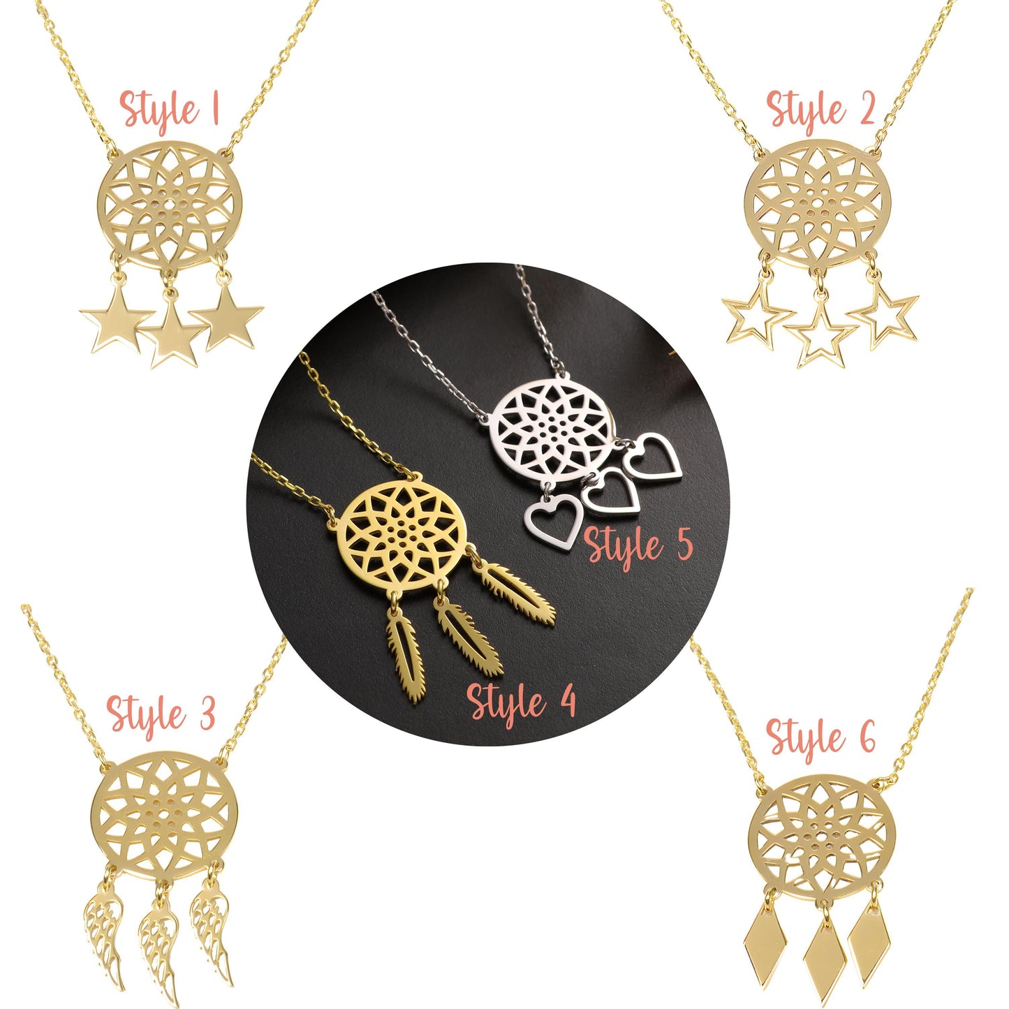 Handmade Dreamcatcher Necklace: Sterling Silver or Solid Gold Boho Feather Pendant