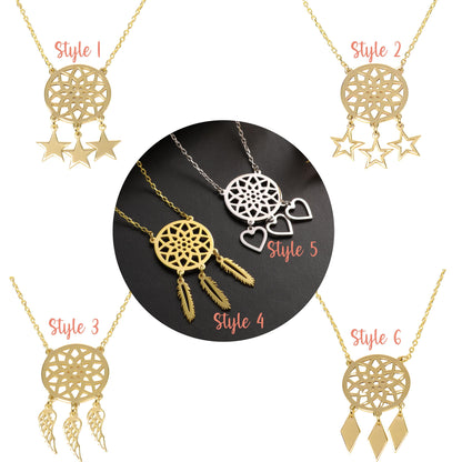 Handmade Dreamcatcher Necklace: Sterling Silver or Solid Gold Boho Feather Pendant