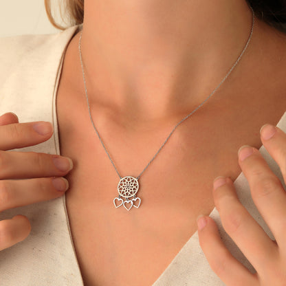 Handmade Dreamcatcher Necklace: Sterling Silver or Solid Gold Boho Feather Pendant