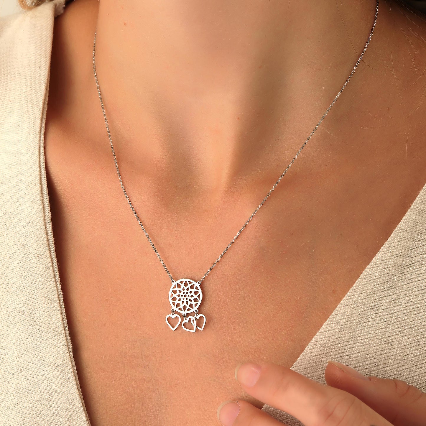Sterling Silver Dreamcatcher Necklace: Bohemian Charm Pendant