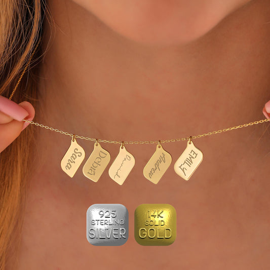 Personalized Name Tag Necklace: Sterling Silver or Solid Gold Pendant