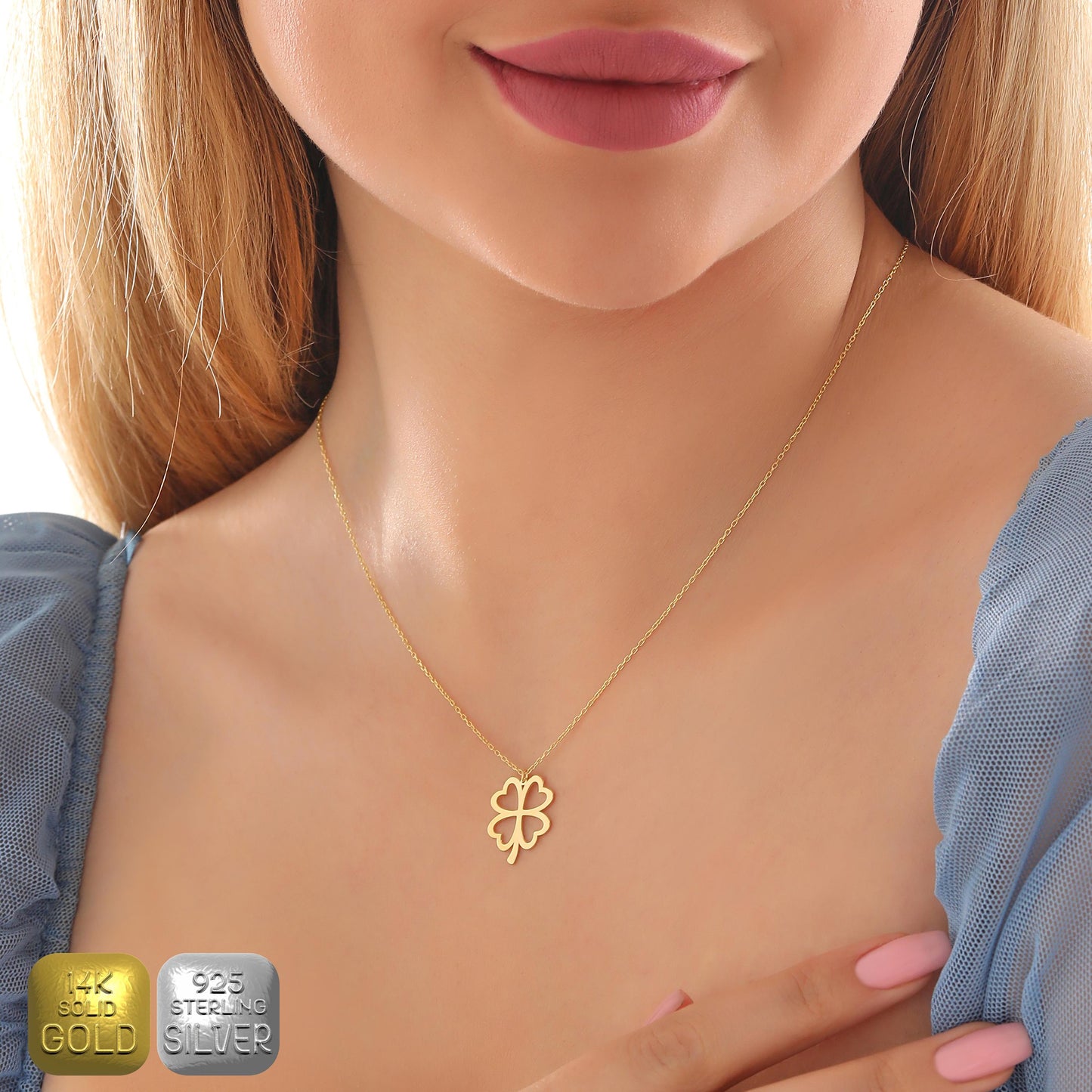 Dainty Four Leaf Clover Necklace: Sterling Silver Lucky Charm Pendant