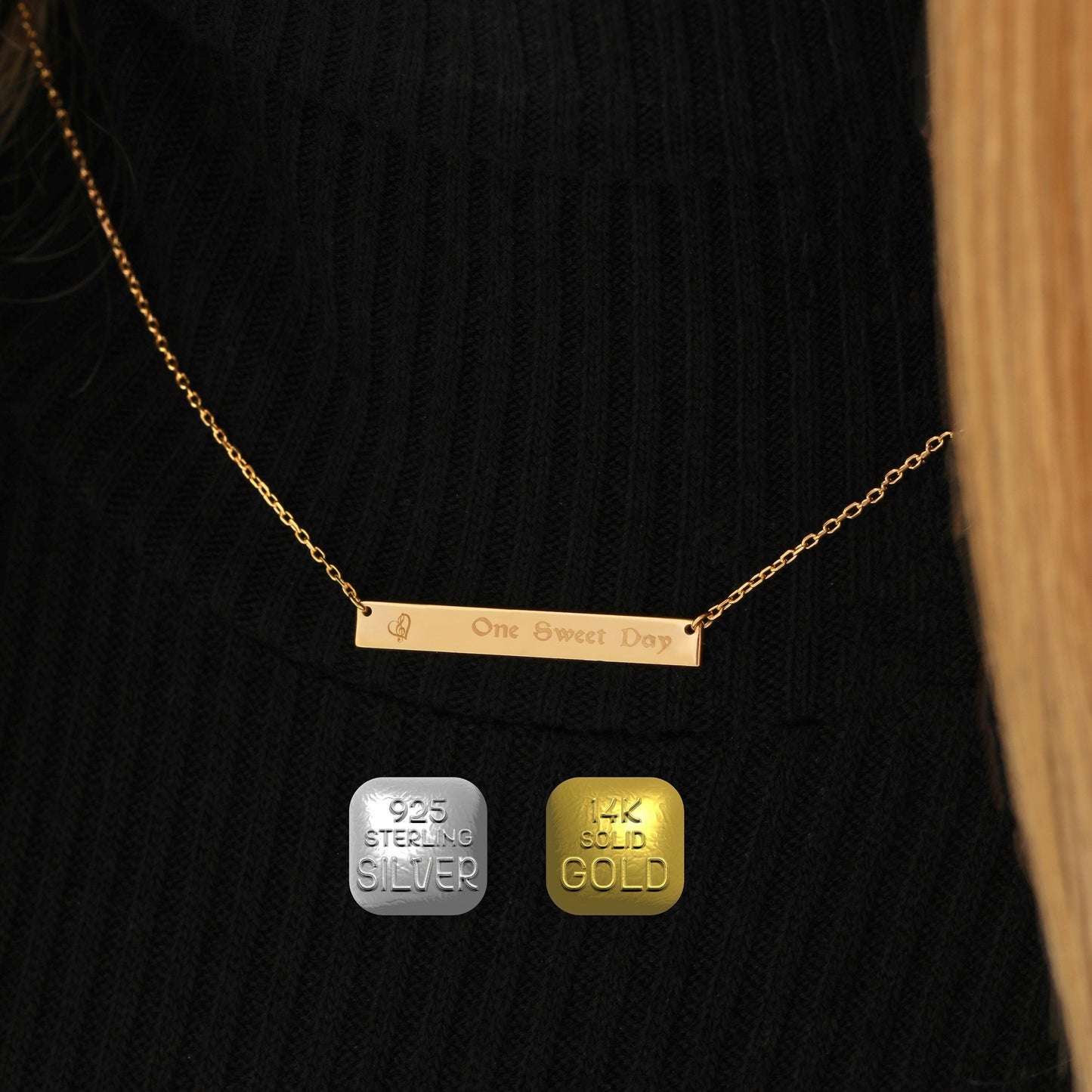 Personalized Bar Necklace: Engraved Nameplate, Sterling Silver or Gold