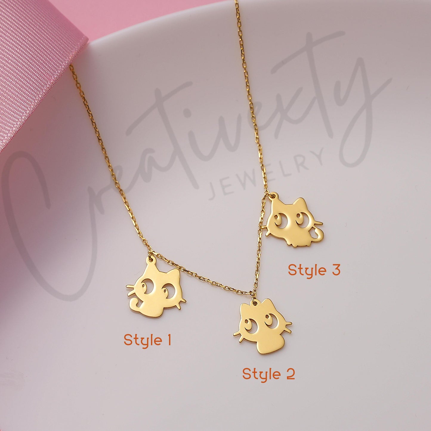 Handmade Sterling Silver Cat Pendant Necklace: Minimalist Gold or Rose Gold