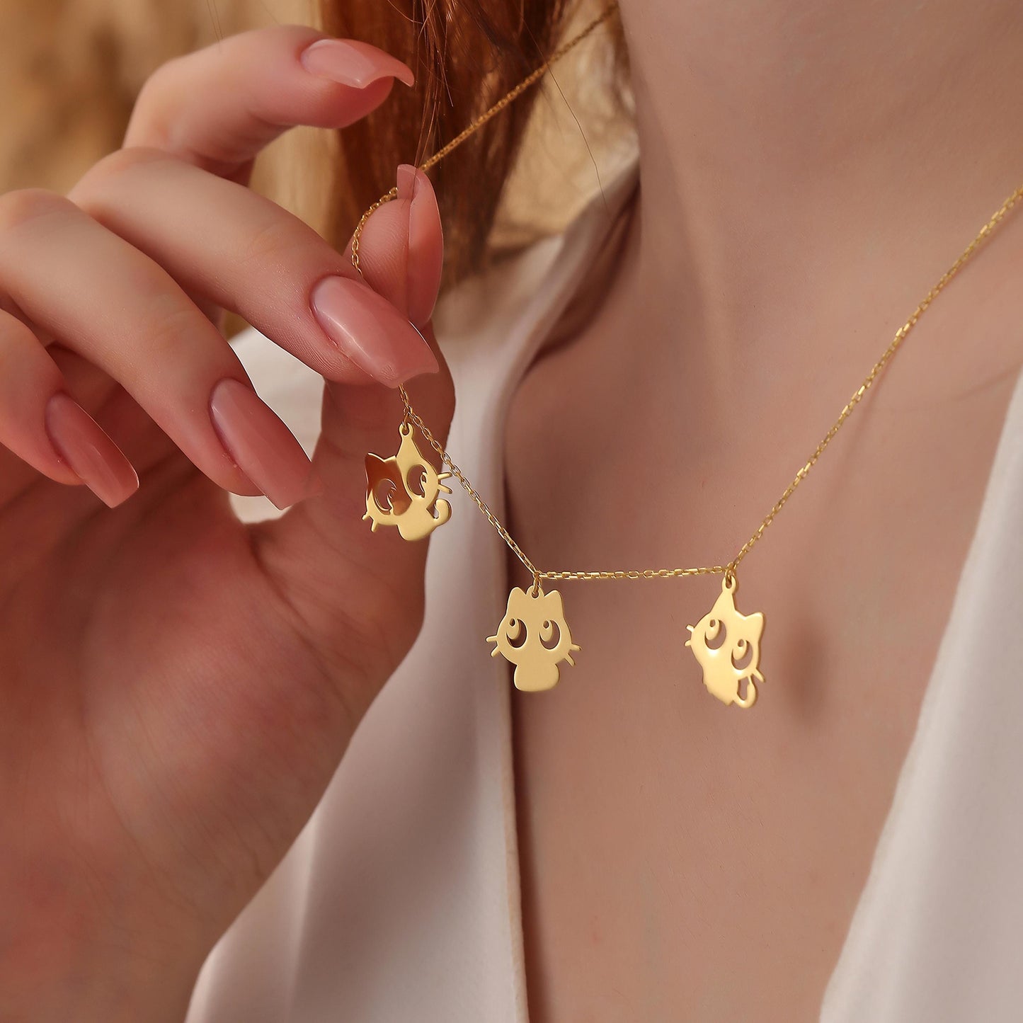 Handmade Sterling Silver Cat Pendant Necklace: Minimalist Gold or Rose Gold