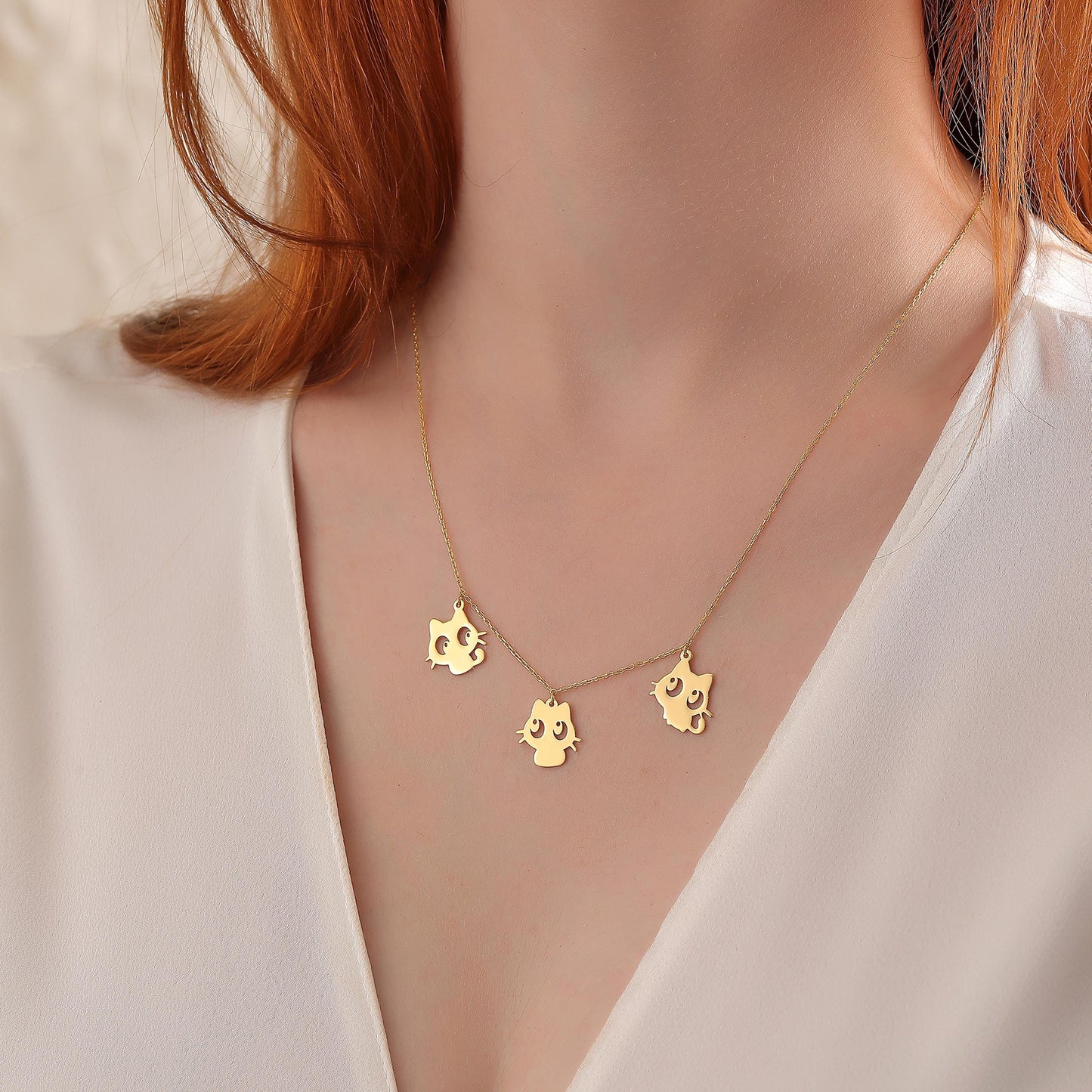Handmade Sterling Silver Cat Pendant Necklace: Minimalist Gold or Rose Gold