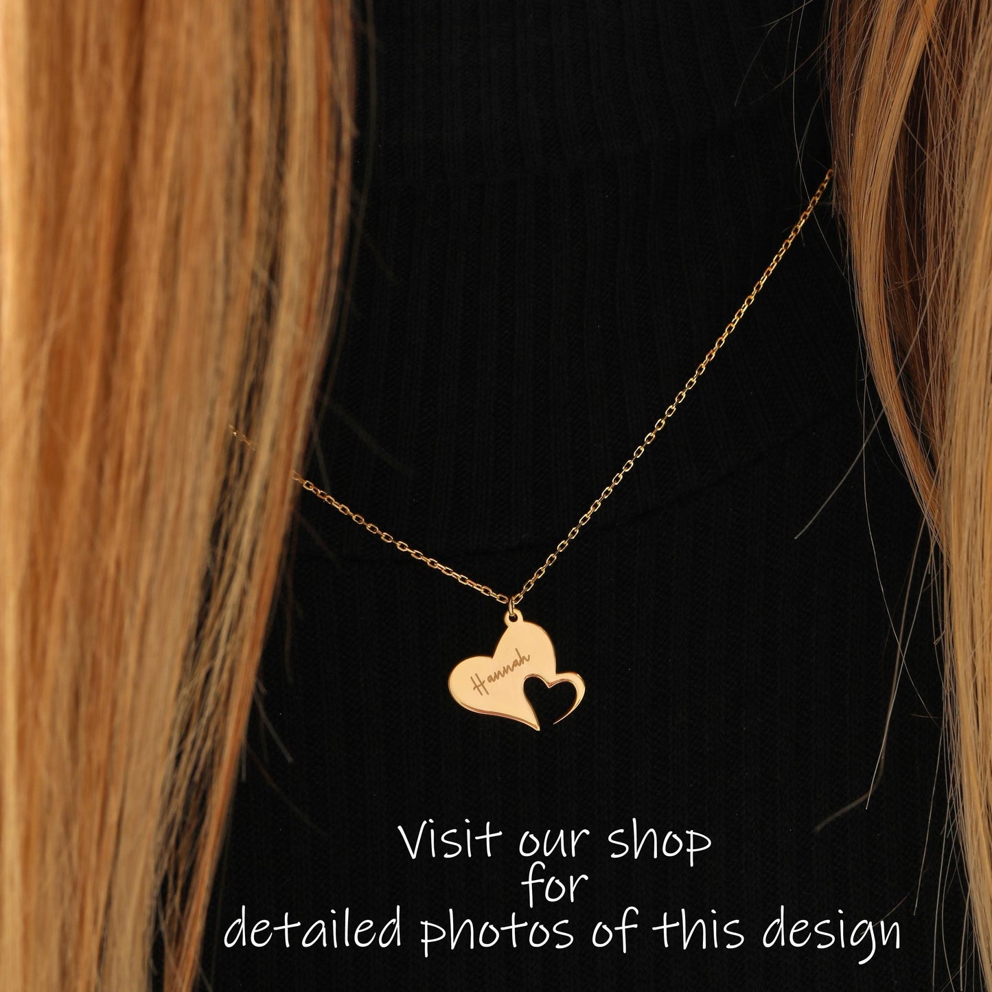 Personalized Double Heart Necklace: Sterling Silver or 14K Gold Initial Pendant