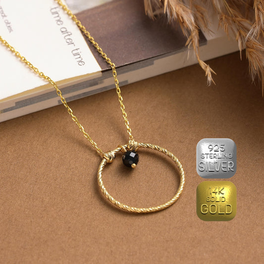 Brass Beaded Ring Necklace: Minimalist Pendant