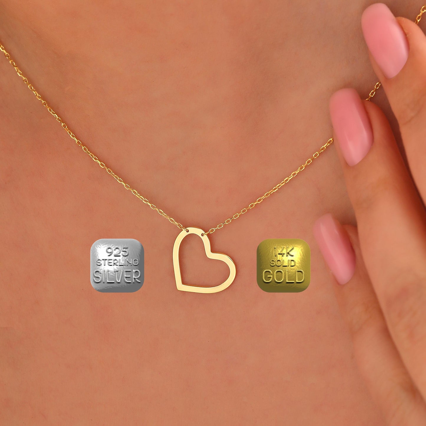 Sterling Silver Heart Necklace: Dainty Charm Pendant, Gold or Silver