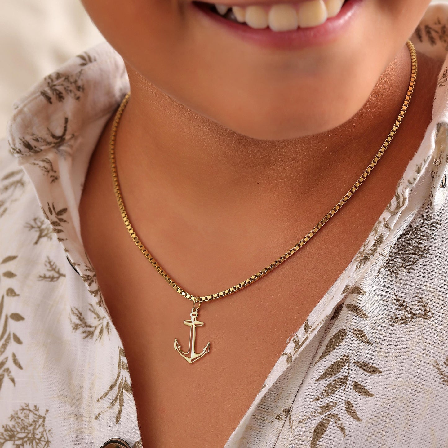 Handmade Sterling Silver Anchor Necklace: Gold Accent Pendant