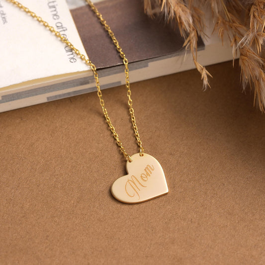 Personalized Heart Necklace: Dainty Sterling Silver or Gold Pendant