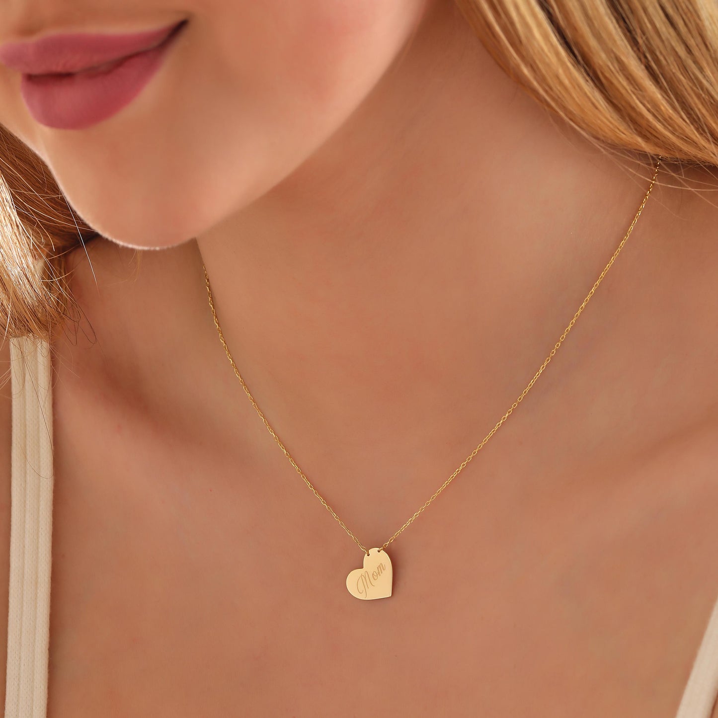 Personalized Heart Necklace: Dainty Sterling Silver or Gold Pendant