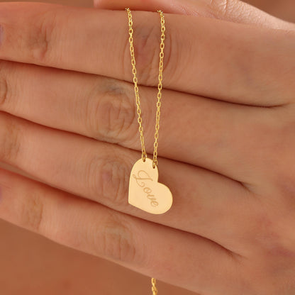 Personalized Heart Necklace: Dainty Sterling Silver or Gold Pendant