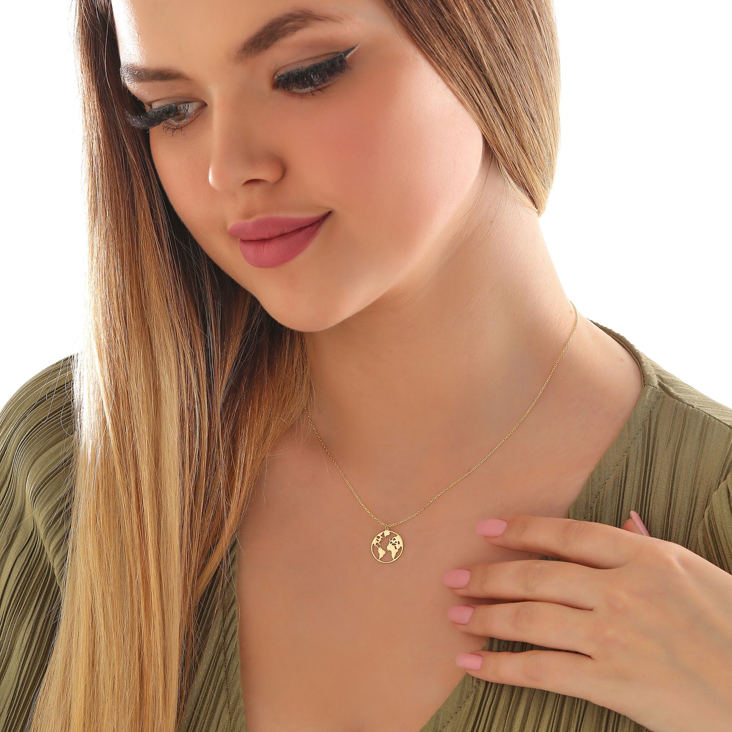 Minimalist World Map Necklace: Sterling Silver Globe Pendant, Handmade Travel Jewelry