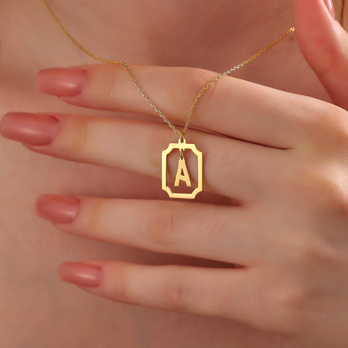 Personalized Initial Pendant Necklace: Sterling Silver Framed Monogram