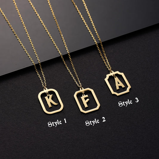 Personalized Initial Pendant Necklace: Brass Framed Monogram