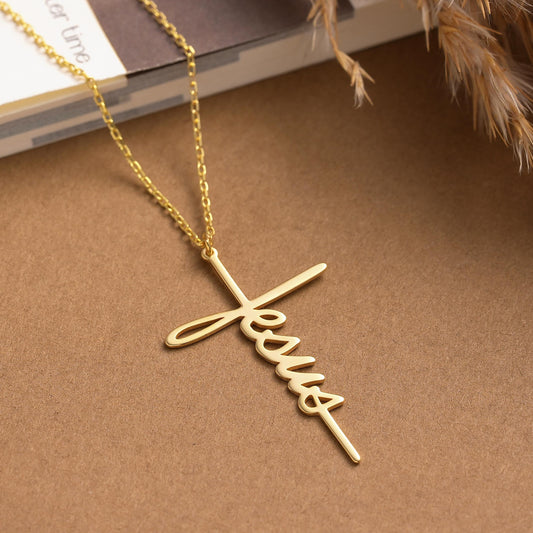 Elegant Jesus Cross Necklace: Brass with Gold or Silver Finish, Unisex