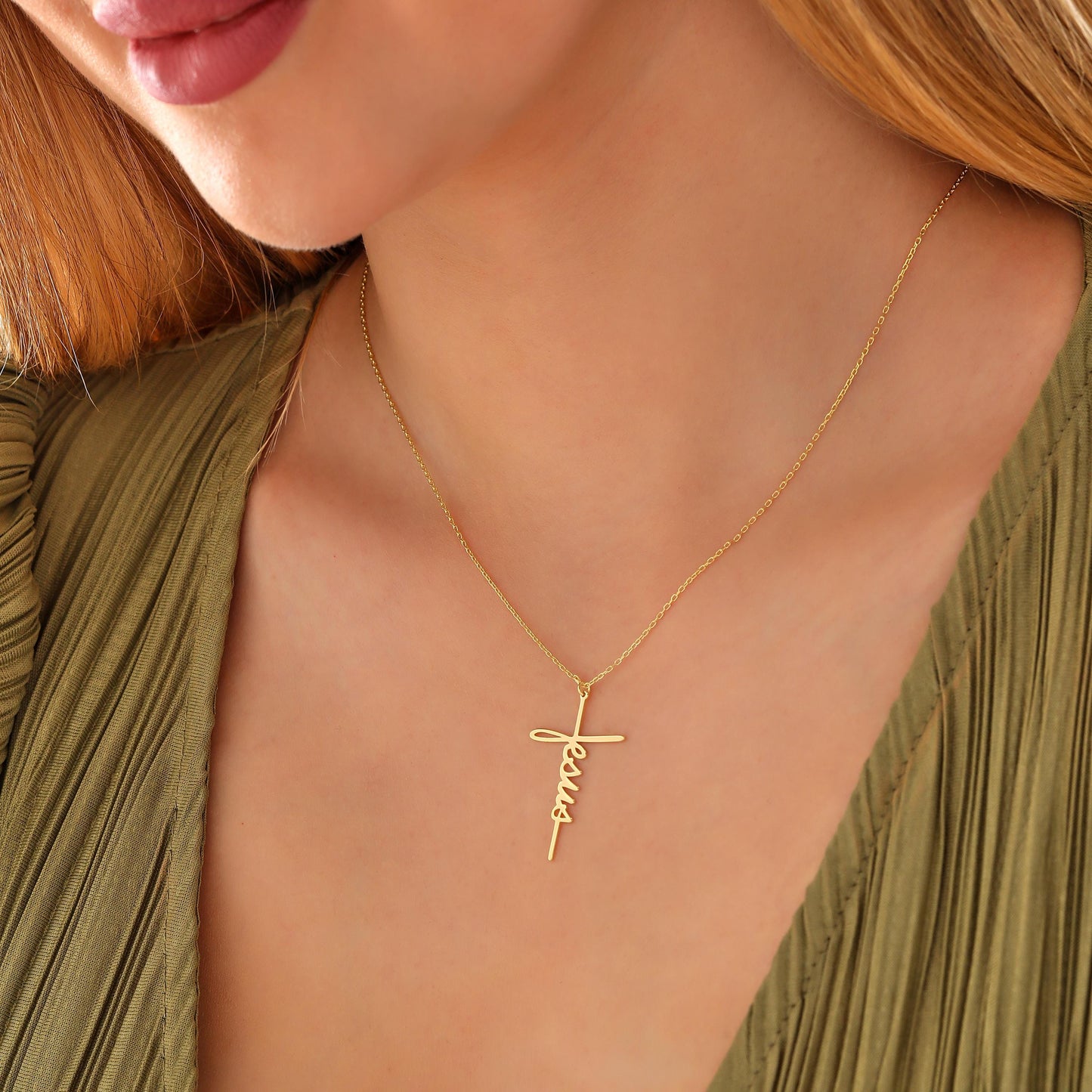 Elegant Jesus Cross Necklace: 14K Gold or Sterling Silver, Unisex