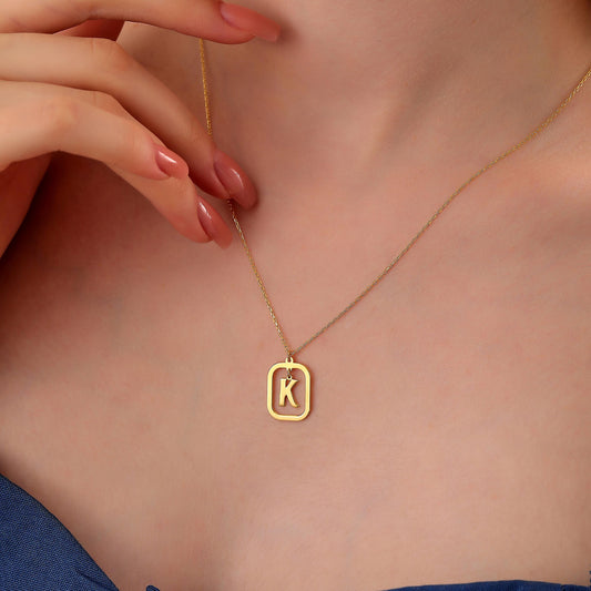 Personalized Initial Pendant Necklace: Sterling Silver Framed Monogram