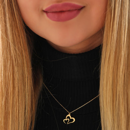 Interlocking Hearts Necklace: Sterling Silver or 14K Gold Couple Pendant