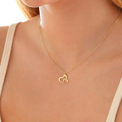 Interlocking Hearts Necklace: Sterling Silver or 14K Gold Couple Pendant