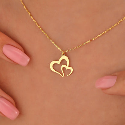 Interlocking Hearts Necklace: Sterling Silver & 14K Gold, Mother Daughter Jewelry