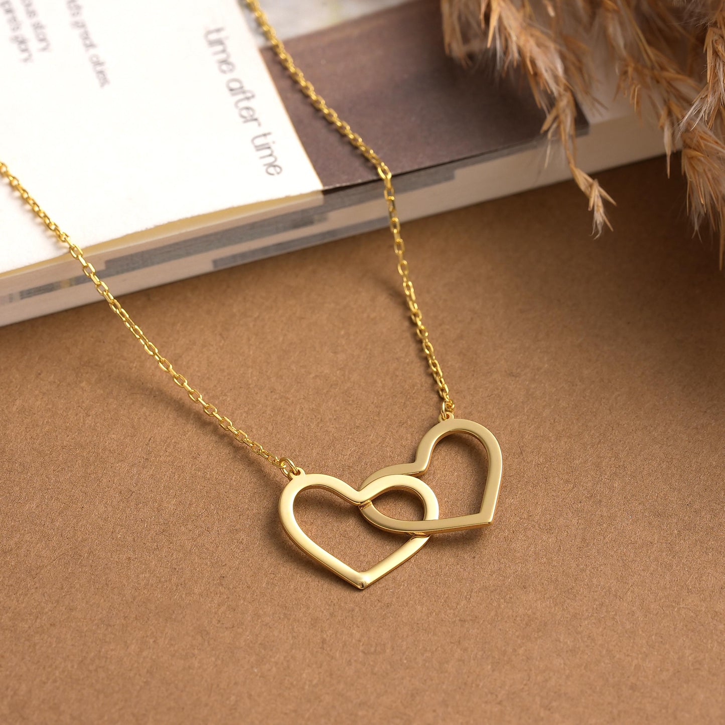 Interlocking Hearts Necklace: Sterling Silver or Gold Double Heart Pendant