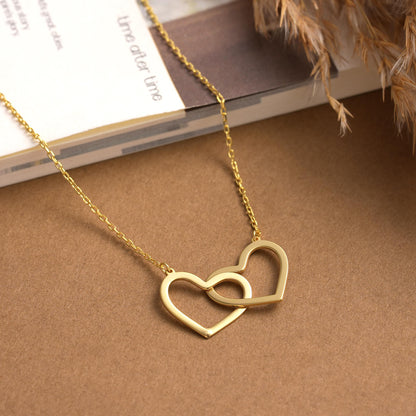 Interlocking Hearts Necklace: Sterling Silver or Gold Double Heart Pendant