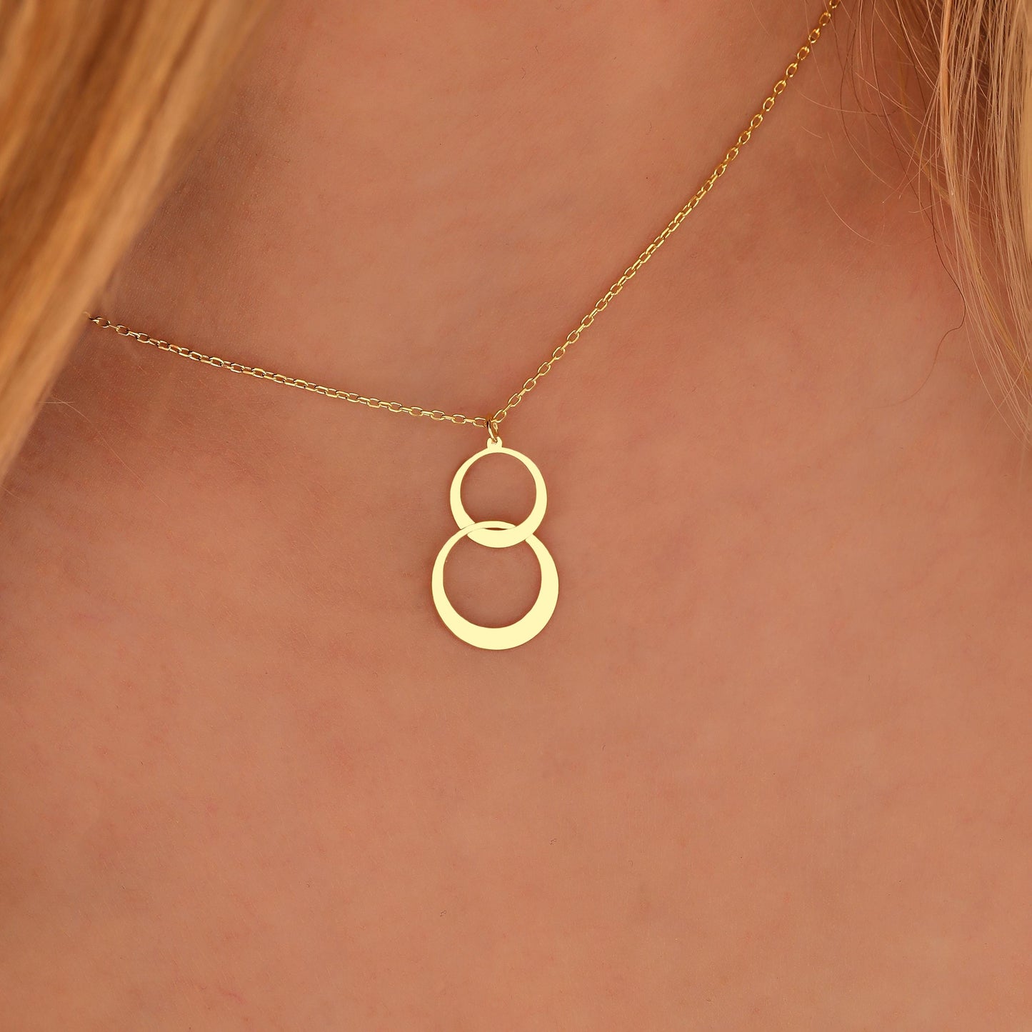 Interlocking Circles Necklace: Sterling Silver or 14K Gold Linked Hoops