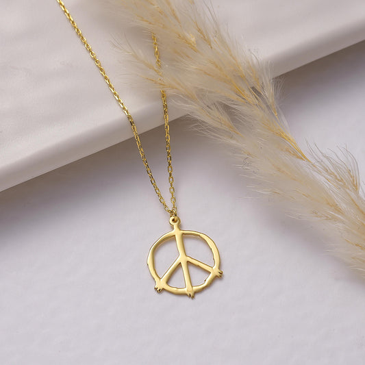 Handmade Peace Sign Necklace: Brass Boho Hippie Pendant