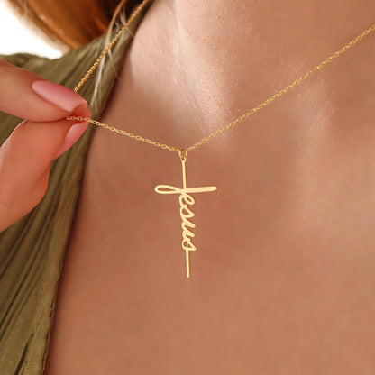 Elegant Jesus Cross Necklace: 14K Gold or Sterling Silver, Unisex