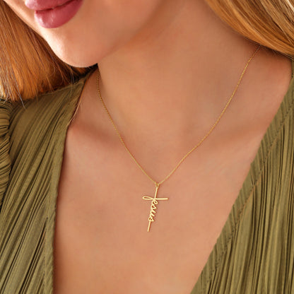 Jesus Cross Necklace: 14K Gold or Sterling Silver Christian Jewelry