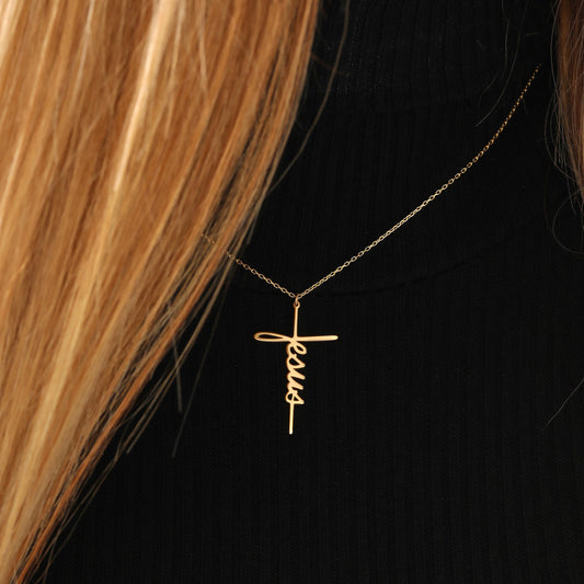 Jesus Cross Necklace: Brass with Gold or Silver Finish Christian Jewelry