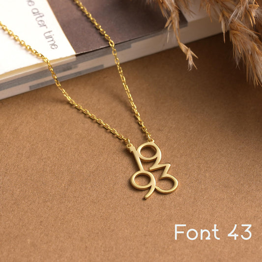 Personalized Number Necklace, Brass, Custom Date, Anniversary Gift