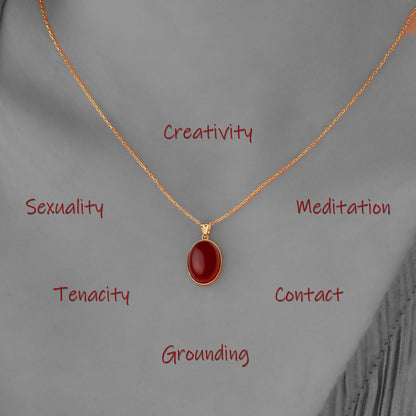 Handmade Carnelian Oval Pendant Necklace: 925 Sterling Silver, Gold Plated