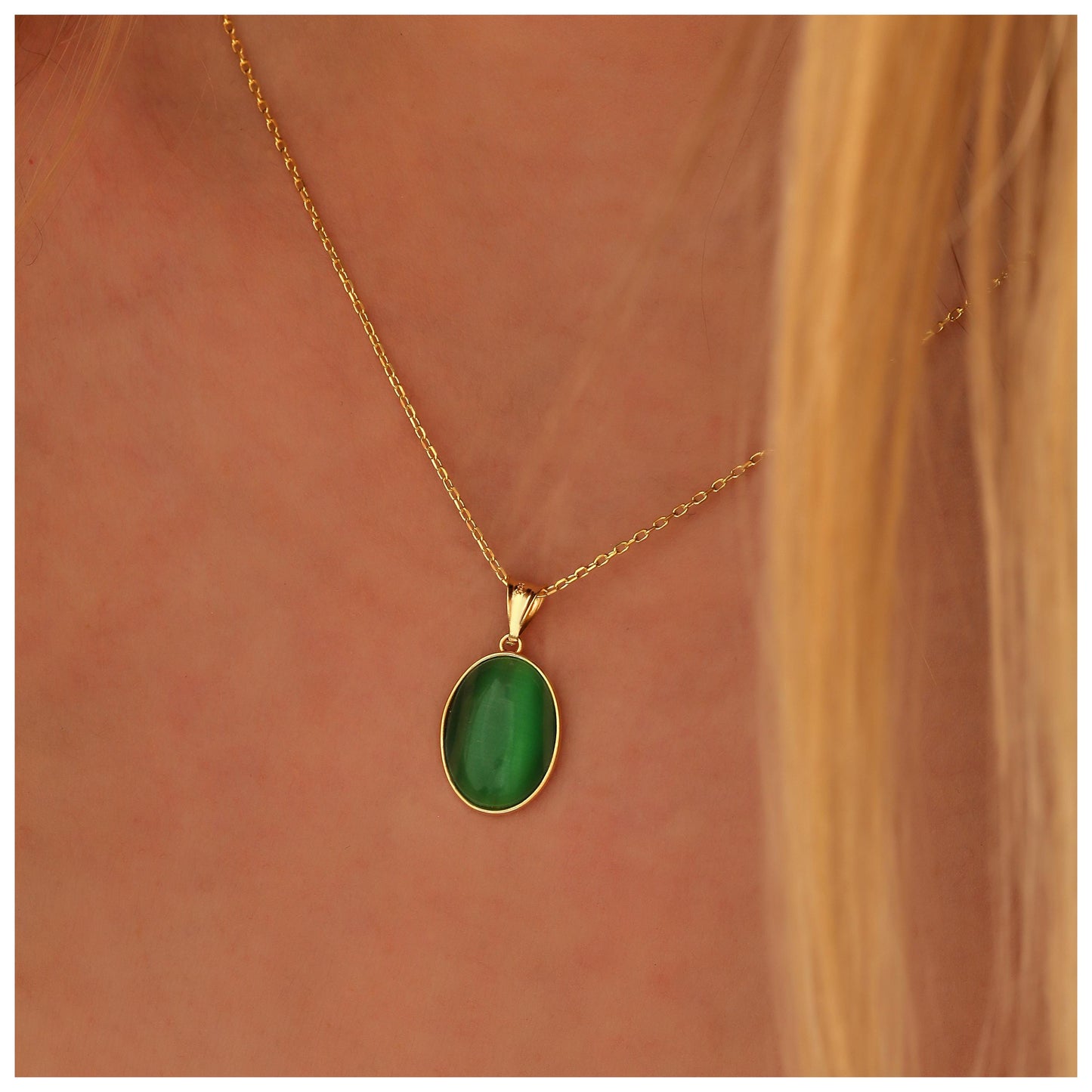 Cat Eye Green Sterling Silver Necklace: Handmade Spiritual Amulet