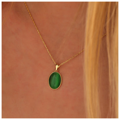 Cat Eye Green Sterling Silver Necklace: Handmade Spiritual Amulet