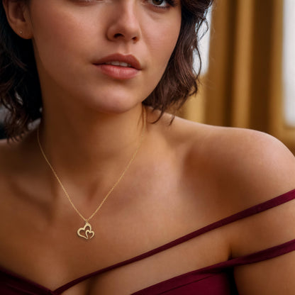 Interlocking Hearts Necklace: Sterling Silver or 14K Gold Couple Pendant