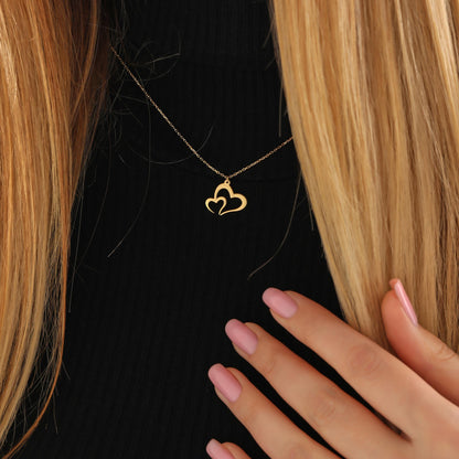 Interlocking Hearts Necklace: Sterling Silver or 14K Gold Couple Pendant