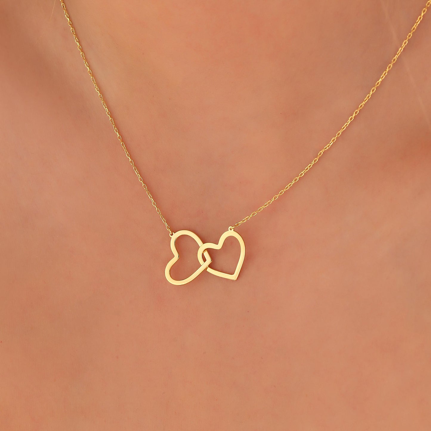 Interlocking Hearts Necklace: Sterling Silver or Gold Double Heart Pendant