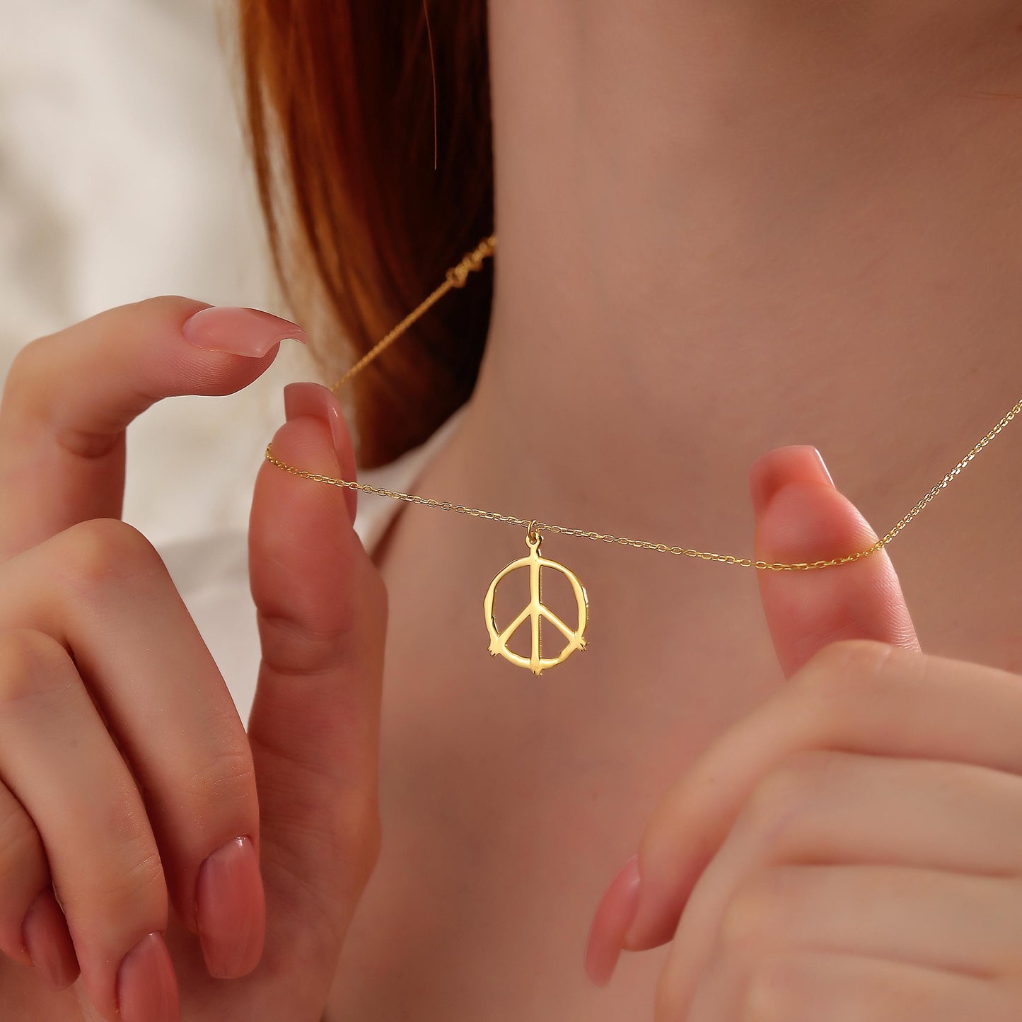 Handmade Peace Sign Necklace: Sterling Silver Boho Hippie Pendant