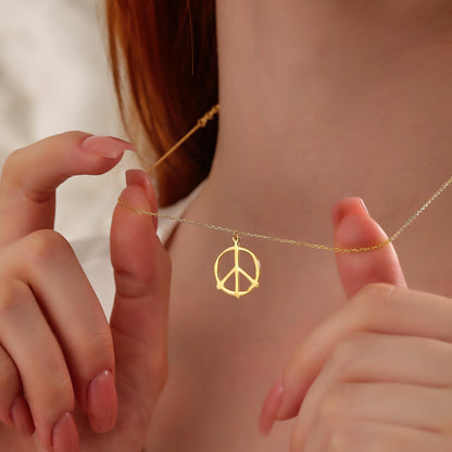 Handmade Peace Sign Necklace: Sterling Silver Boho Hippie Pendant