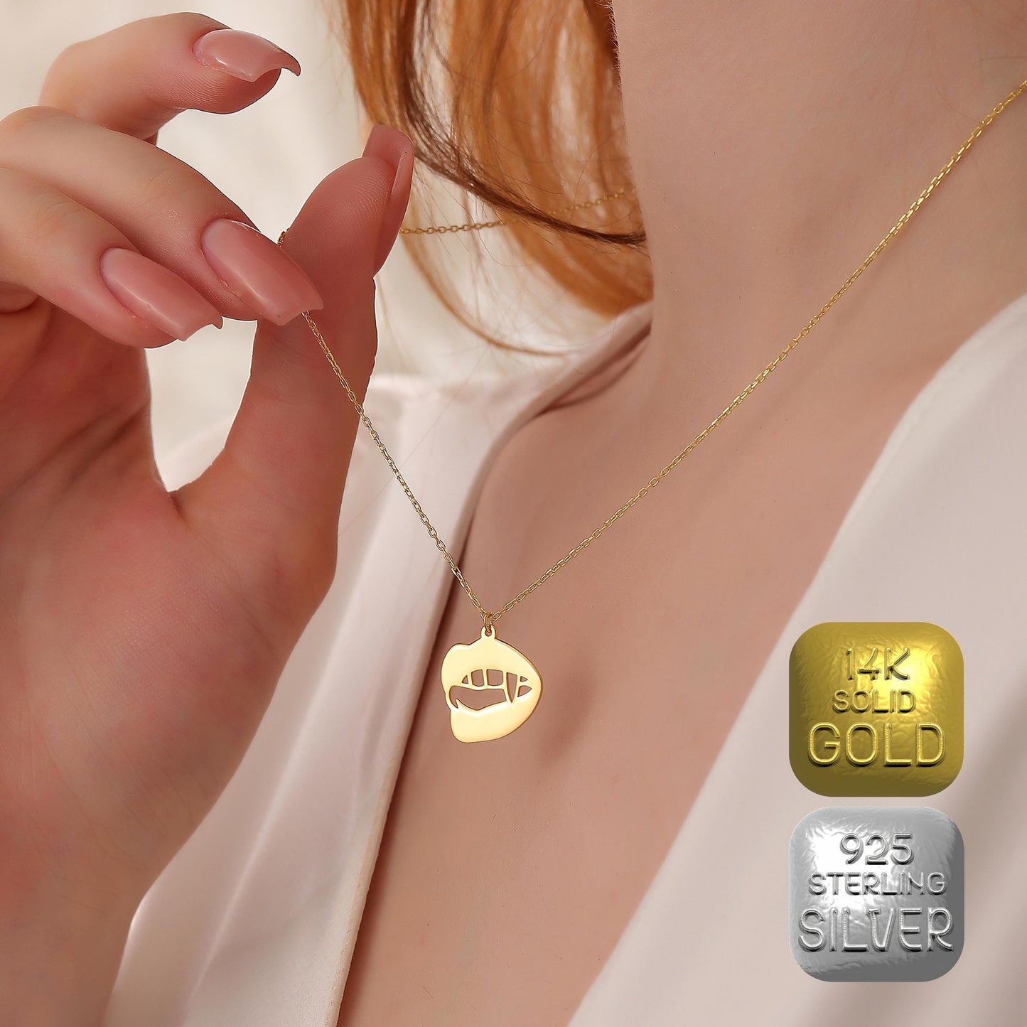 Vampire Teeth Necklace: Sterling Silver or 14K Gold, Gothic Halloween Jewelry