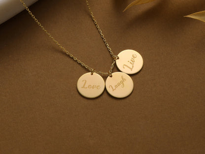 Personalized Disc Necklace: Sterling Silver or Solid Gold Custom Engraved Tag, BFF