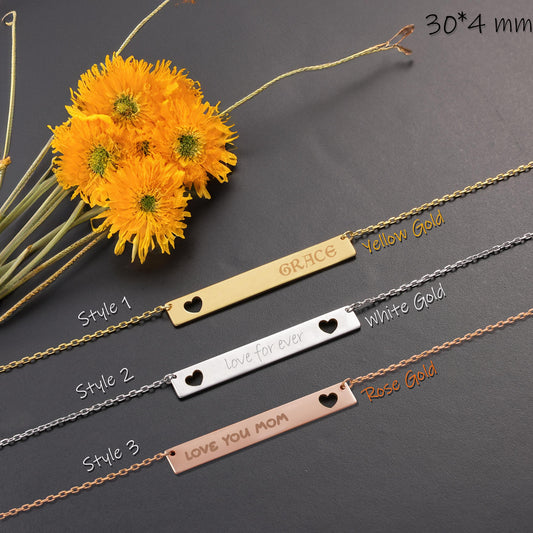 Personalized Nameplate Necklace: Sterling Silver or Solid Gold Bar Pendant